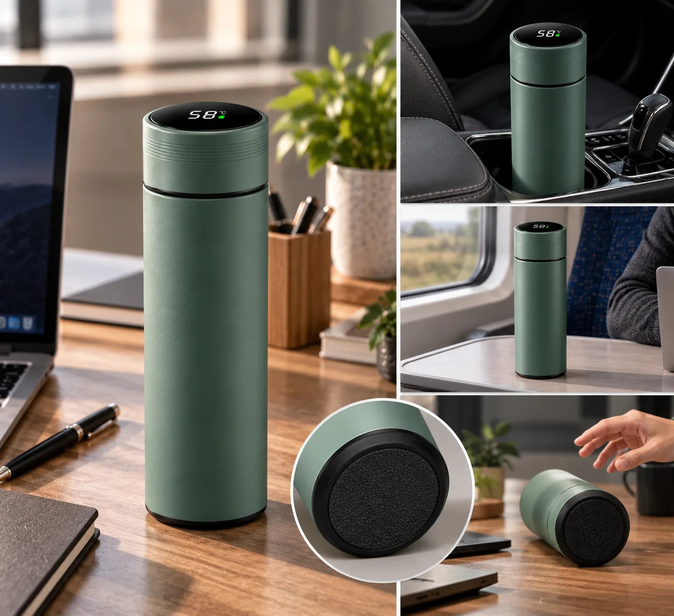 Thermoscup non-slip base on a desk