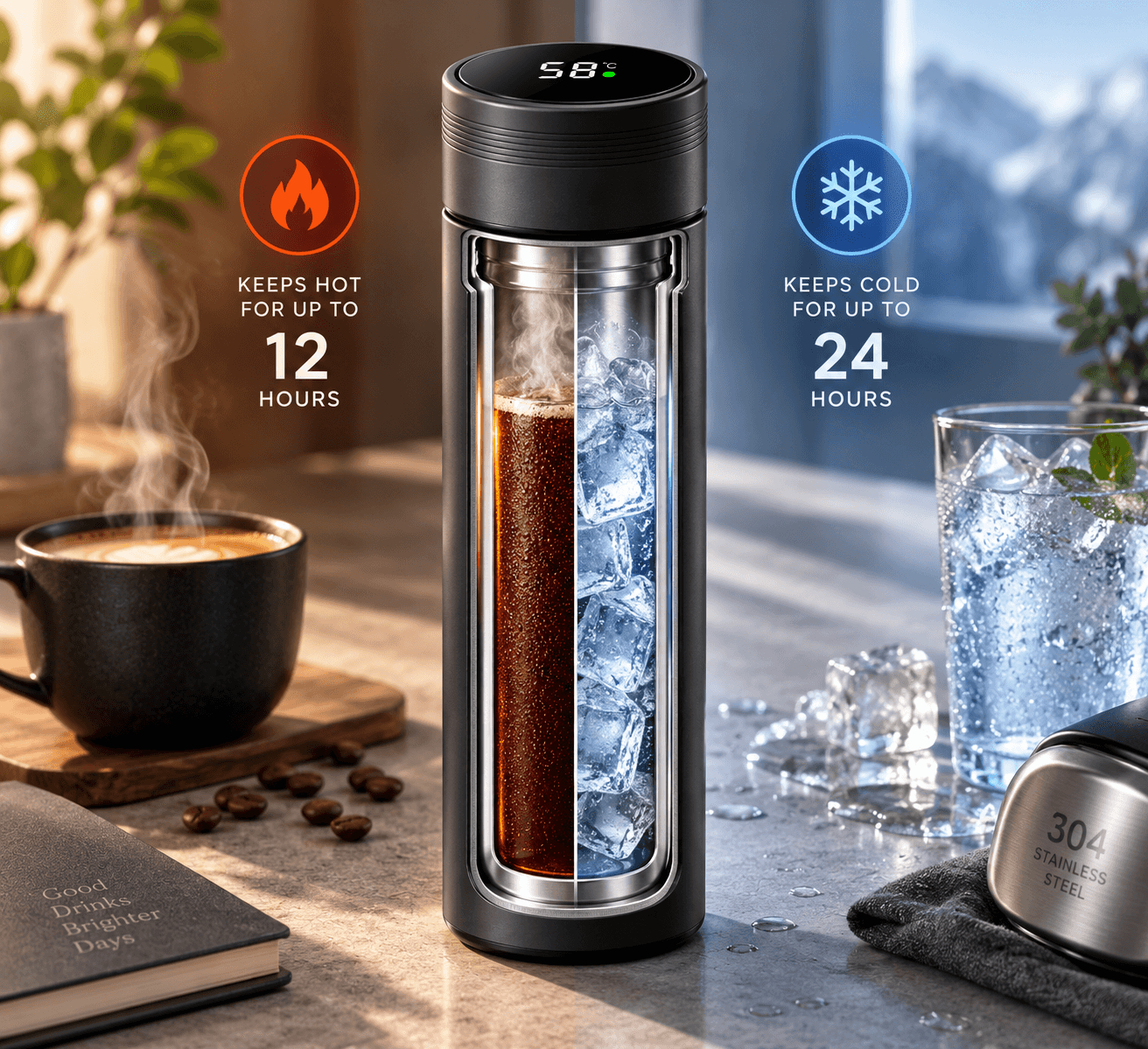 Thermoscup keeping a drink hot for hours