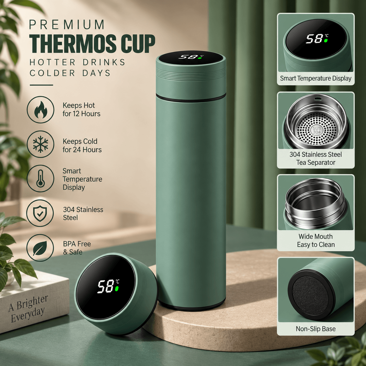 Thermoscup sage green flask
